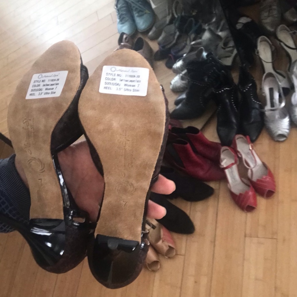 NaturalSpin Tango Diamanté Leopard Heels - Suede Dance Soles - Picture 6 of 8